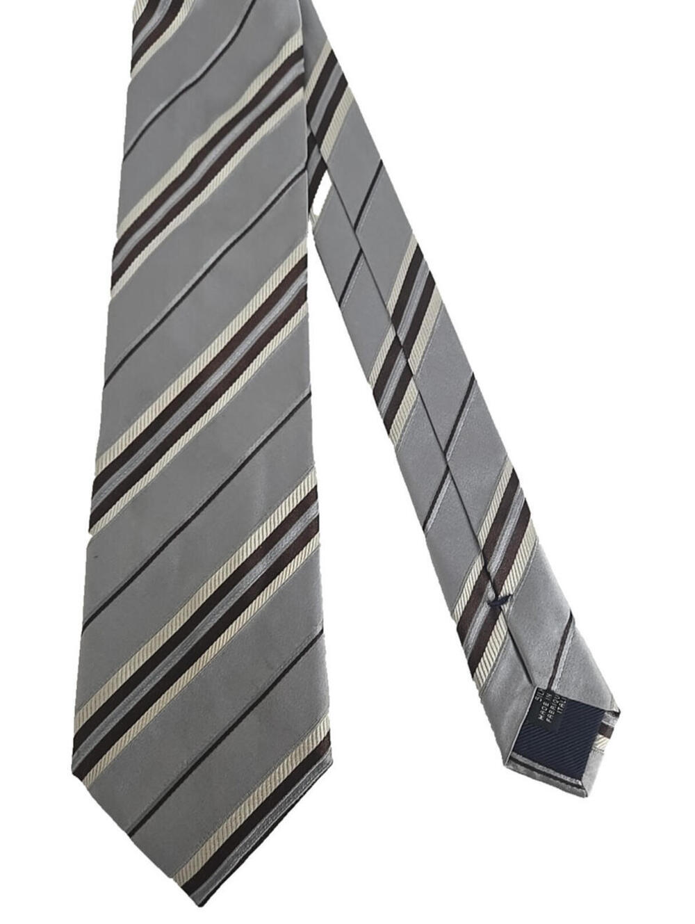 Canali Silk Neck Tie Repp Stripes Silver Brown Made in Italy Wedding Formal